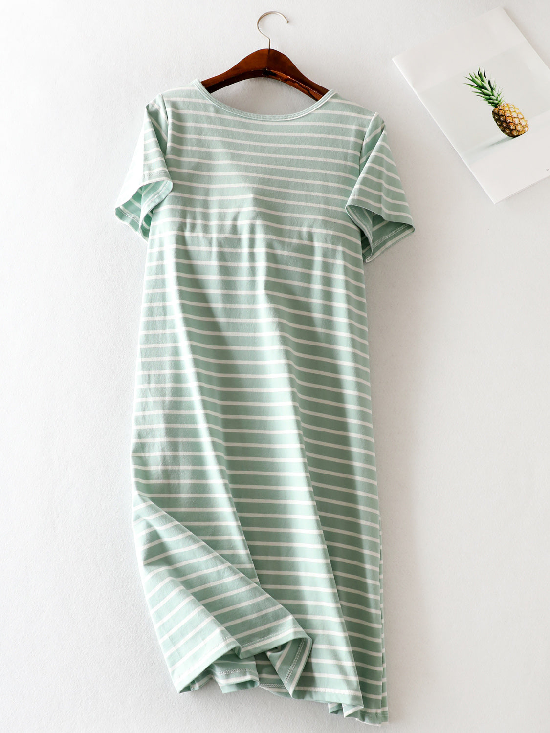 Striped Round Neck Short Sleeve Dress-Angel Casuals