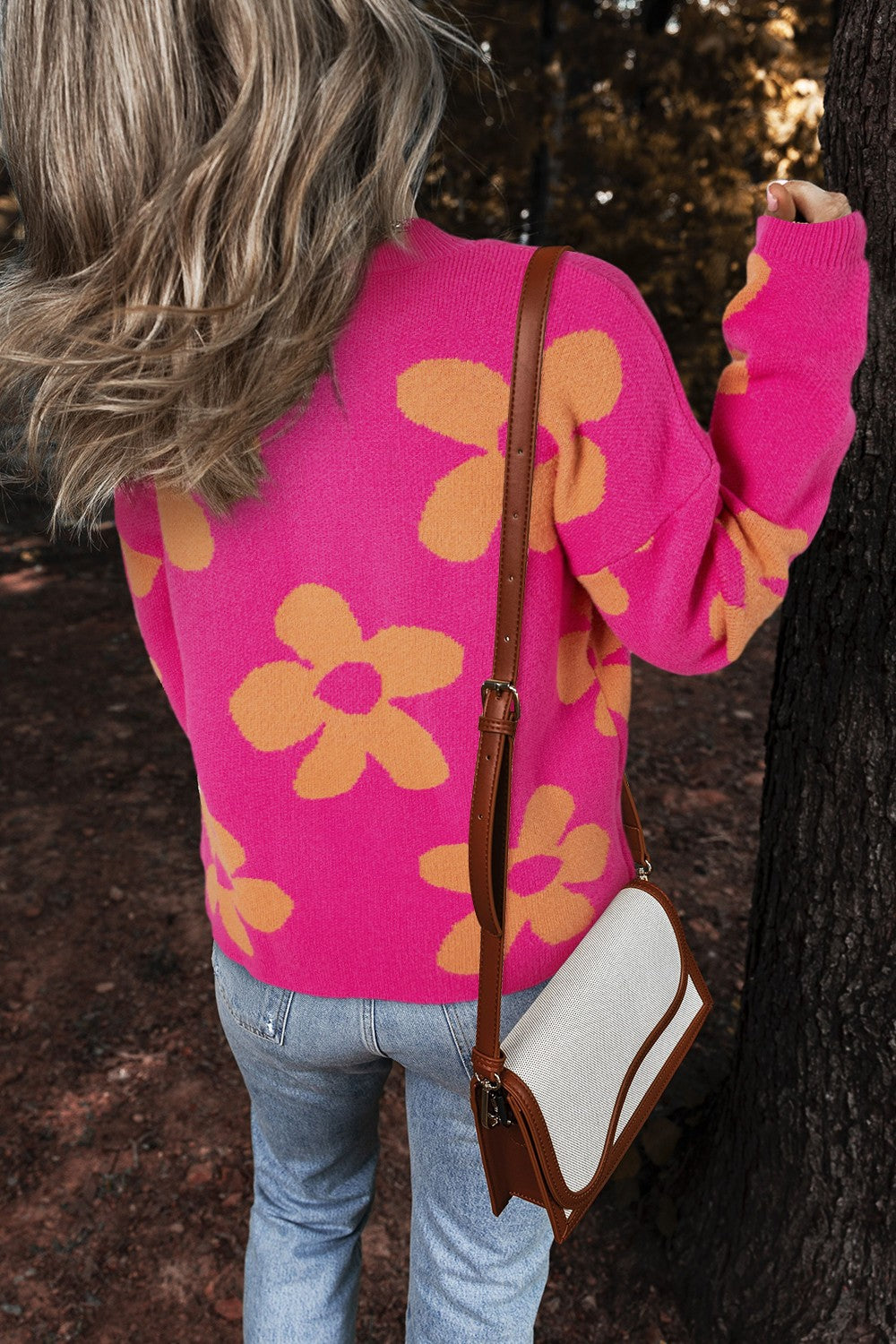 Flower Round Neck Long Sleeve Sweater-Angel Casuals