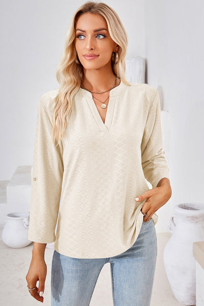 Notched Roll-Tab Sleeve T-Shirt-Angel Casuals