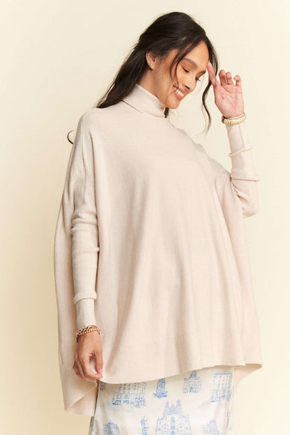 Davi & Dani High-Low Turtleneck Long Sleeve Knit Top-Angel Casuals