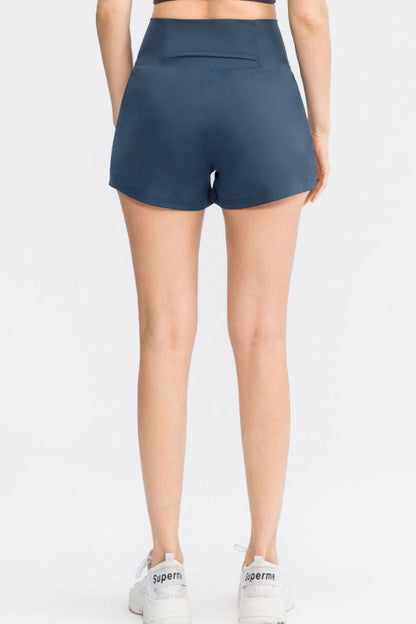 Wide Waistband Sports Shorts with Pockets-Angel Casuals