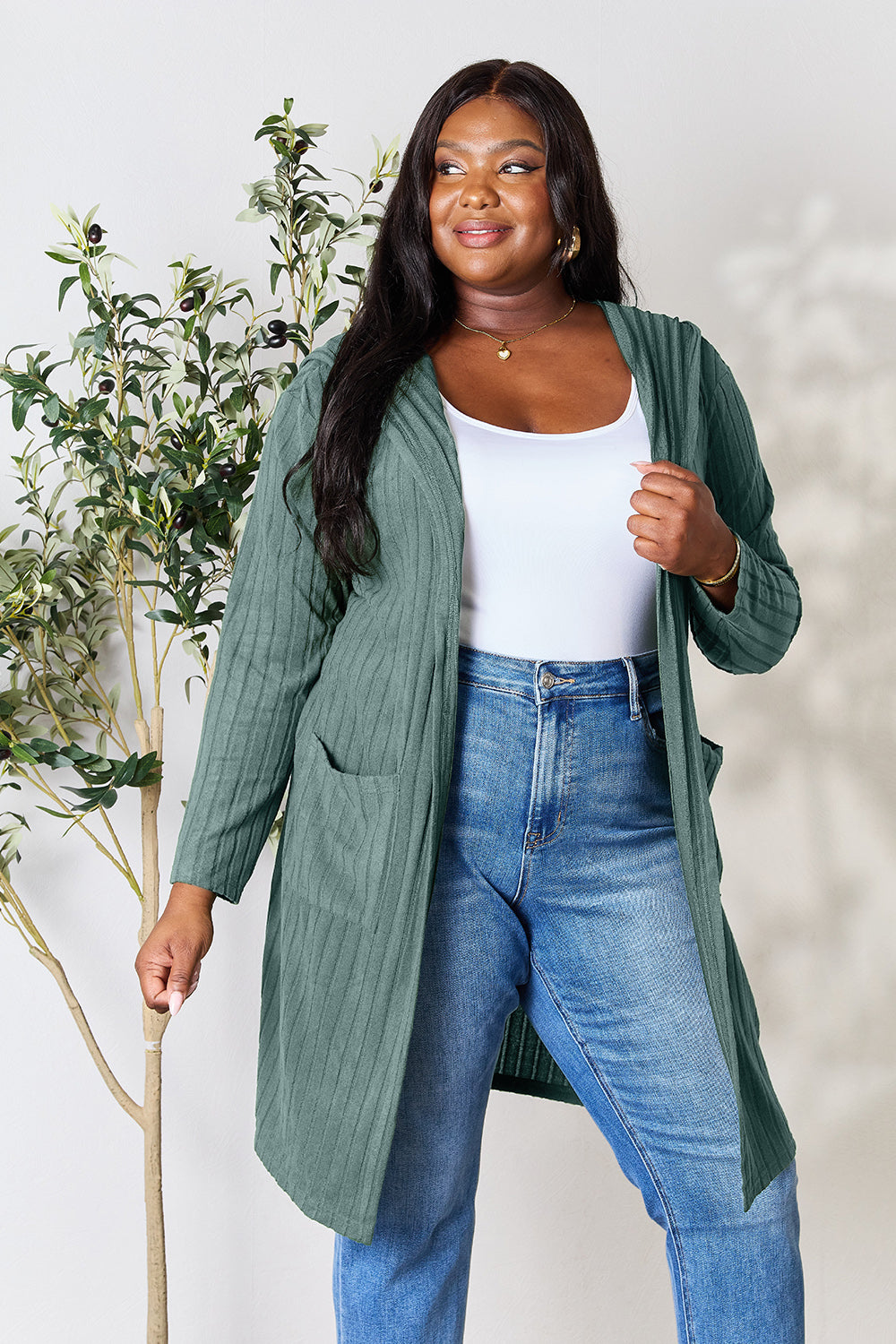 Basic Bae Full Size Hooded Sweater Cardigan-Angel Casuals