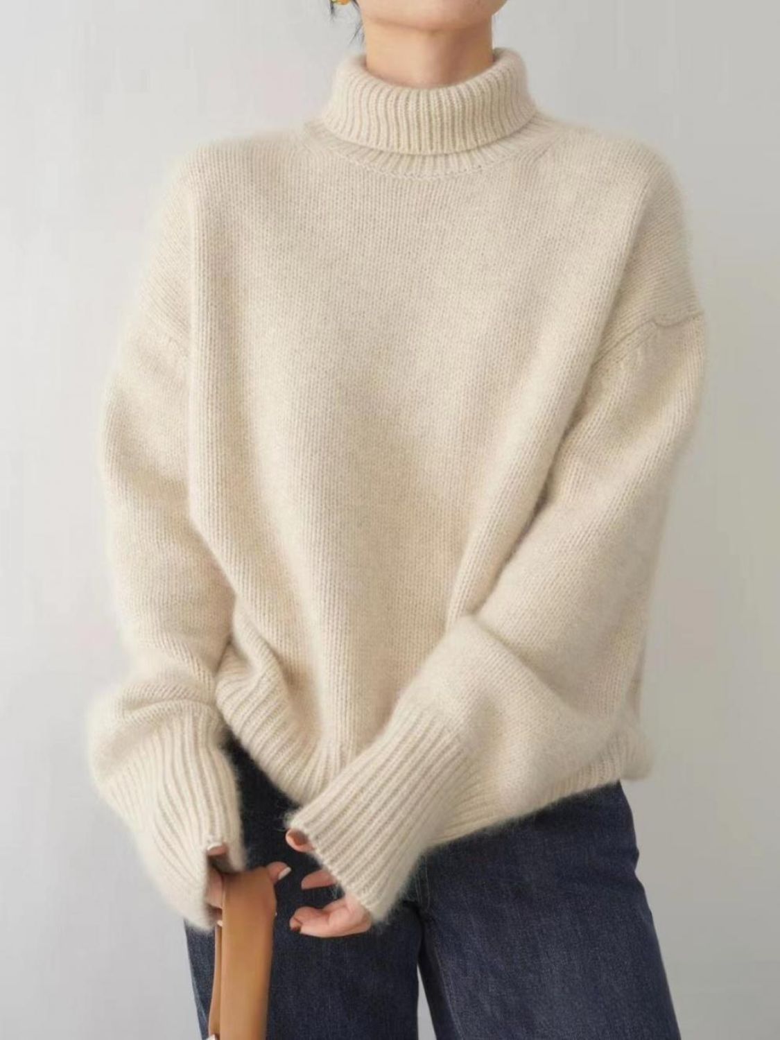 Turtleneck Dropped Shoulder Long Sleeve Sweater-Angel Casuals