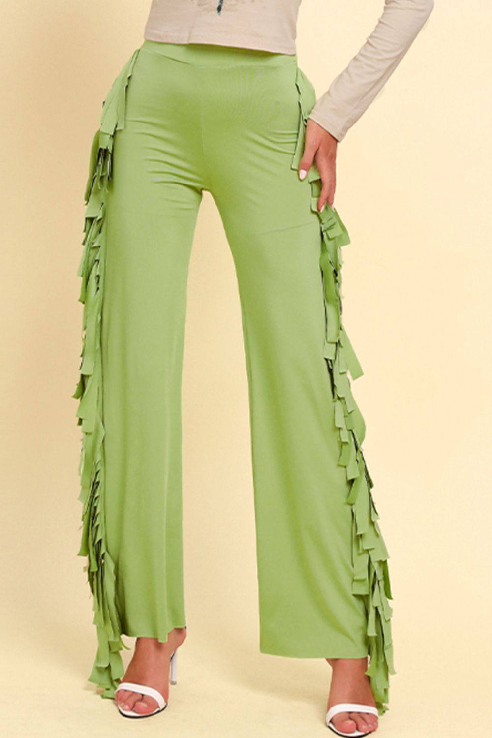 Fringe Trim Wide Leg Pants-Angel Casuals