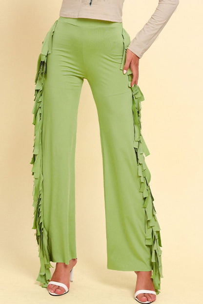 Fringe Trim Wide Leg Pants-Angel Casuals