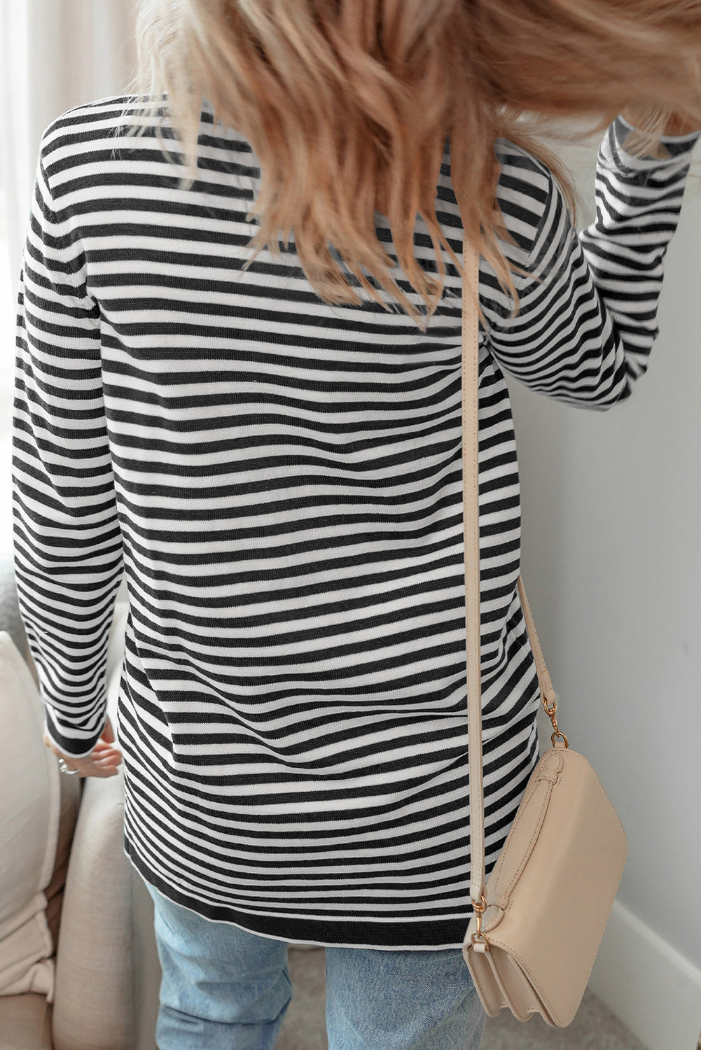 Striped Open Front Long Sleeve Cardigan-Angel Casuals