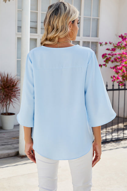 V-Neck Three-Quarter Sleeve Top-Angel Casuals