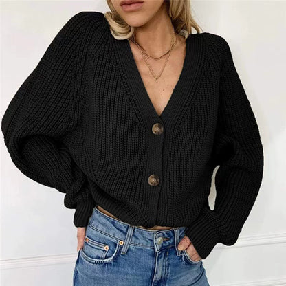 Button Up V-Neck Long Sleeve Cardigan-Angel Casuals