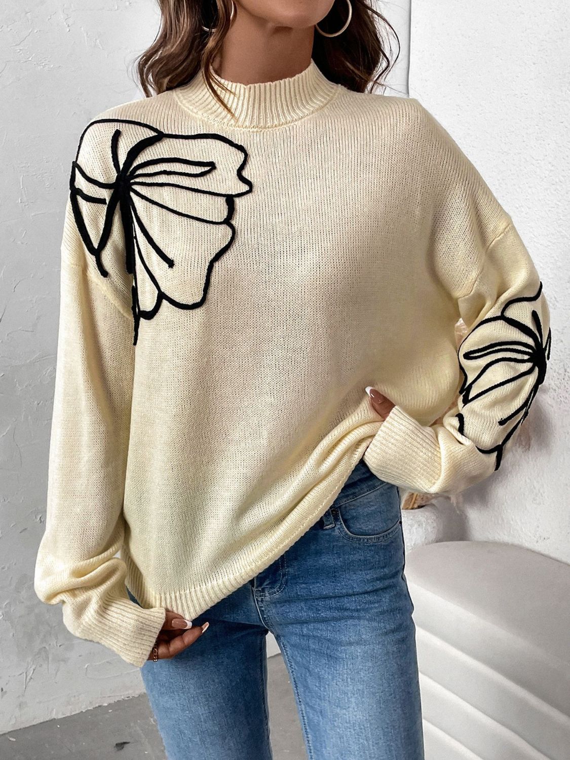 Perfee Mock Neck Dropped Shoulder Long Sleeve Sweater-Angel Casuals