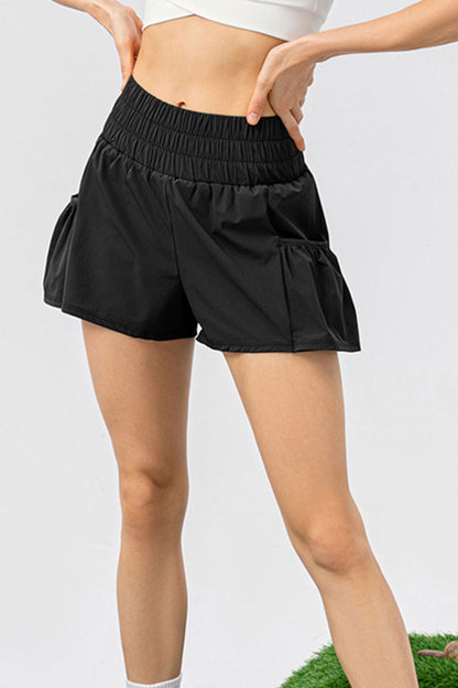 Elastic Waist Pocketed Active Shorts-Angel Casuals