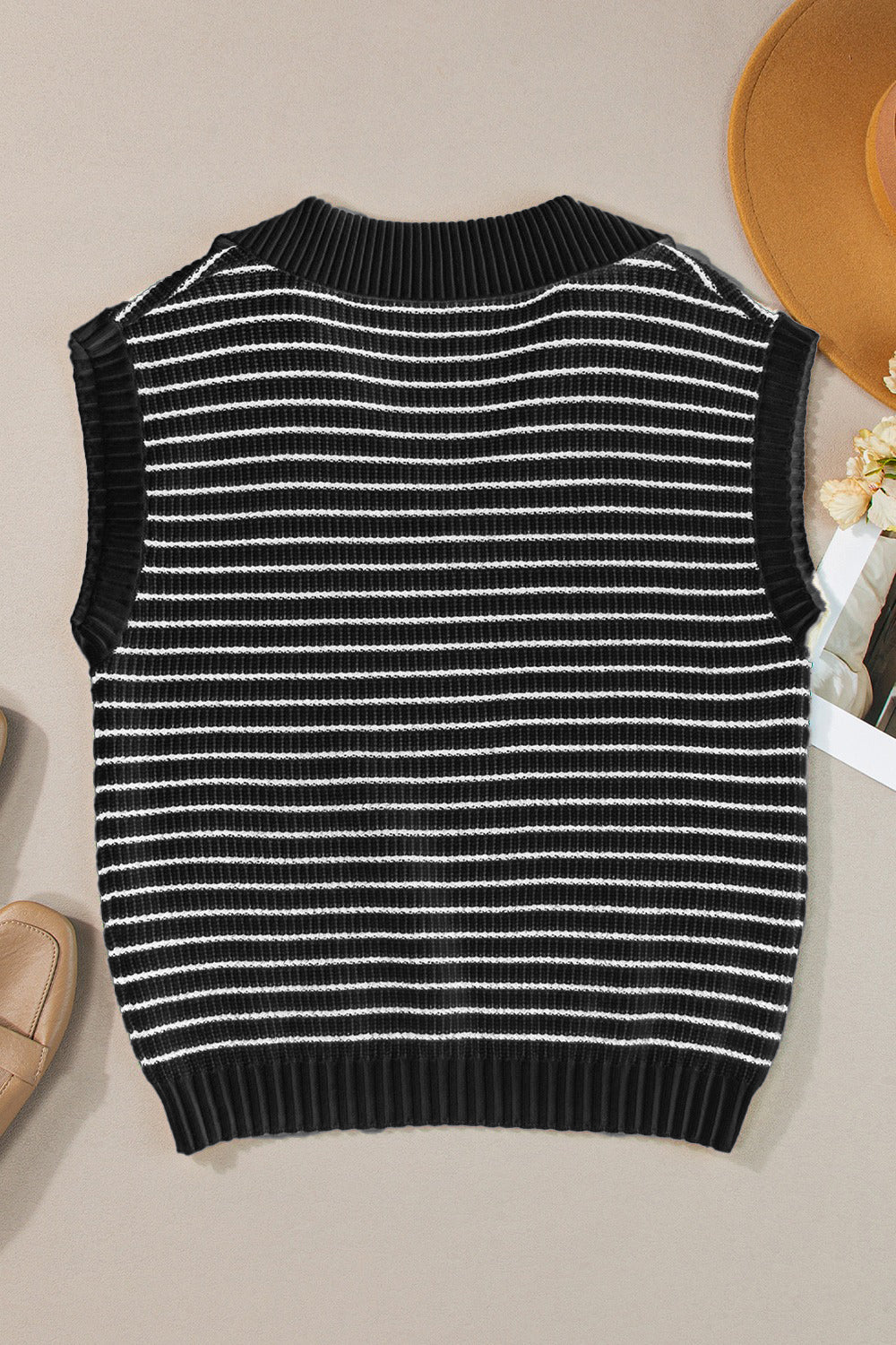 Striped Collared Neck Tank-Angel Casuals