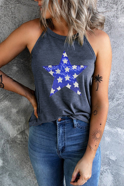 Sequin Star Grecian Neck Tank-Angel Casuals