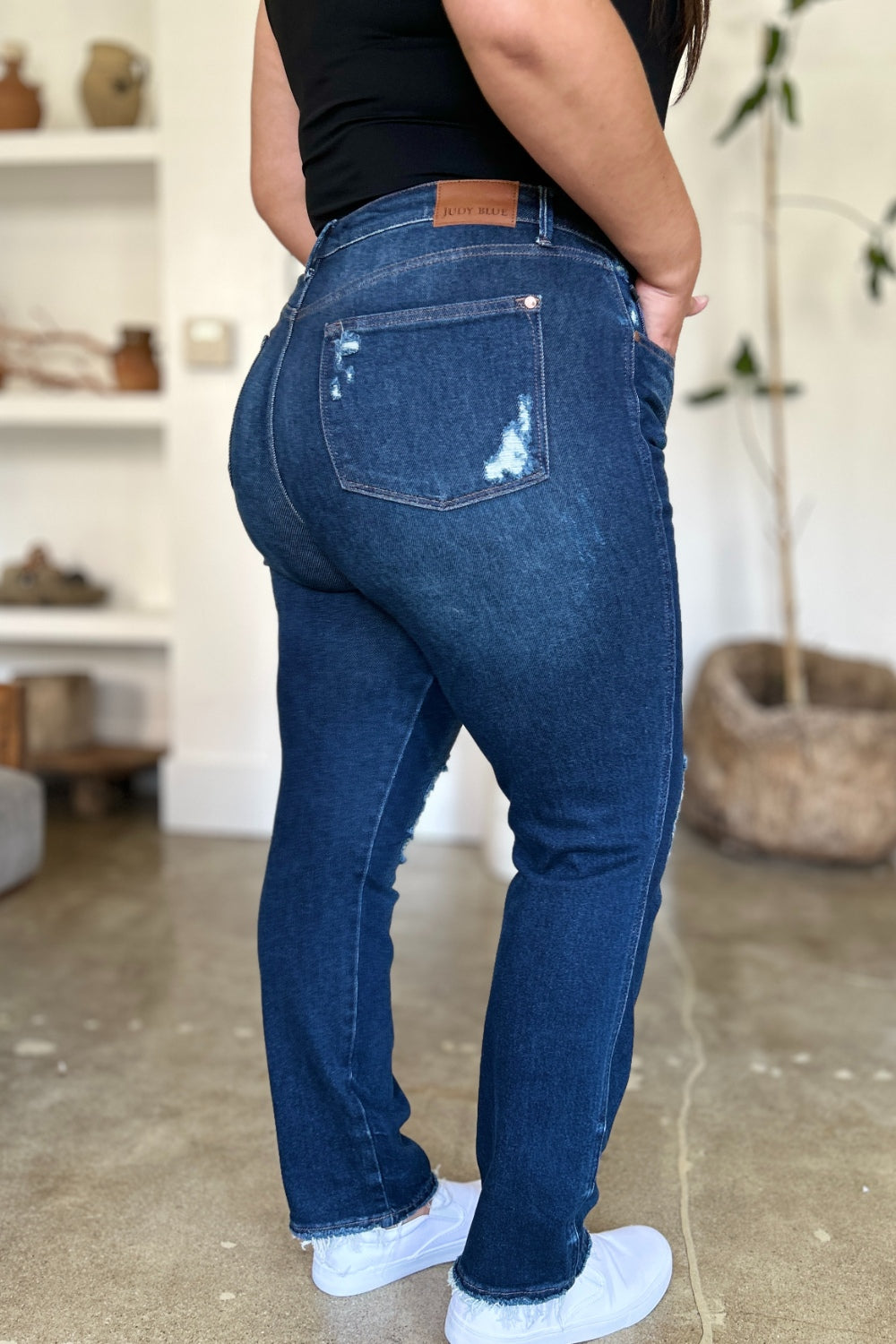 Judy Blue Full Size High Waist Rigid Magic Heavy Destroy Straight Jeans-Angel Casuals