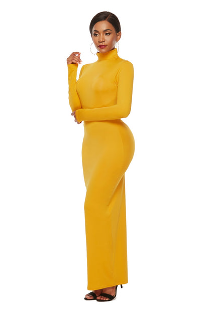 Mock Neck Long Sleeve Maxi Slim Dress-Angel Casuals