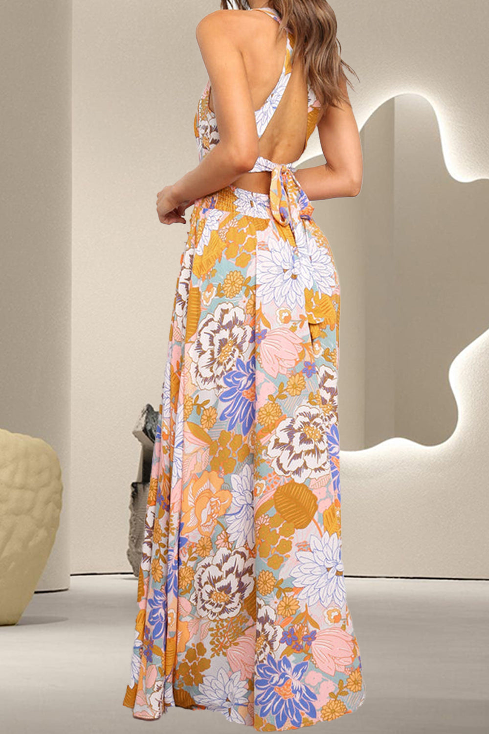 Tied Printed Grecian Sleeveless Maxi Dress-Angel Casuals