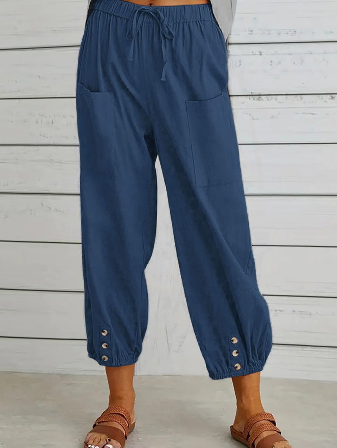 Decorative Button Cropped Pants-Angel Casuals