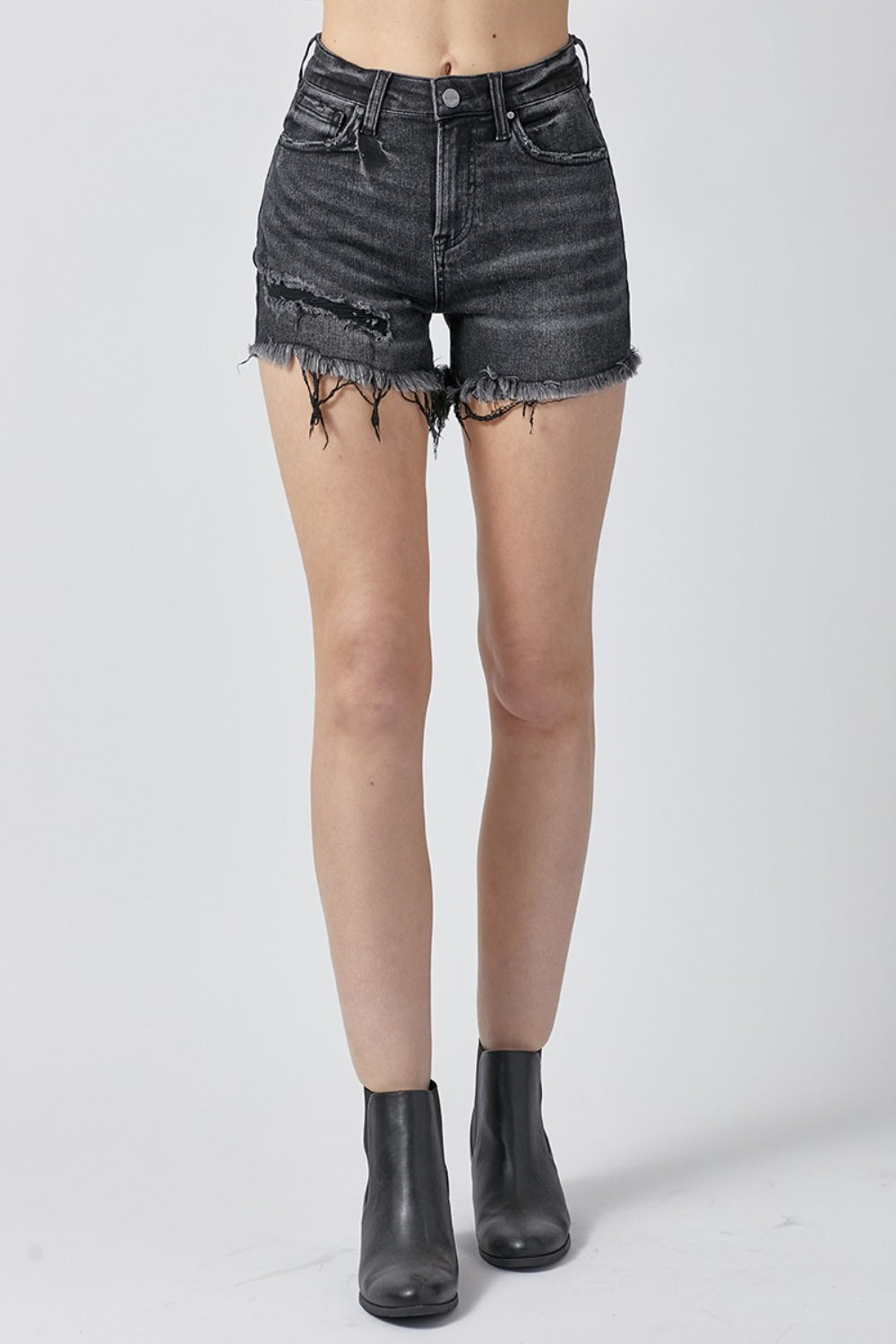 RISEN Raw Hem Denim Shorts with Pockets-Angel Casuals