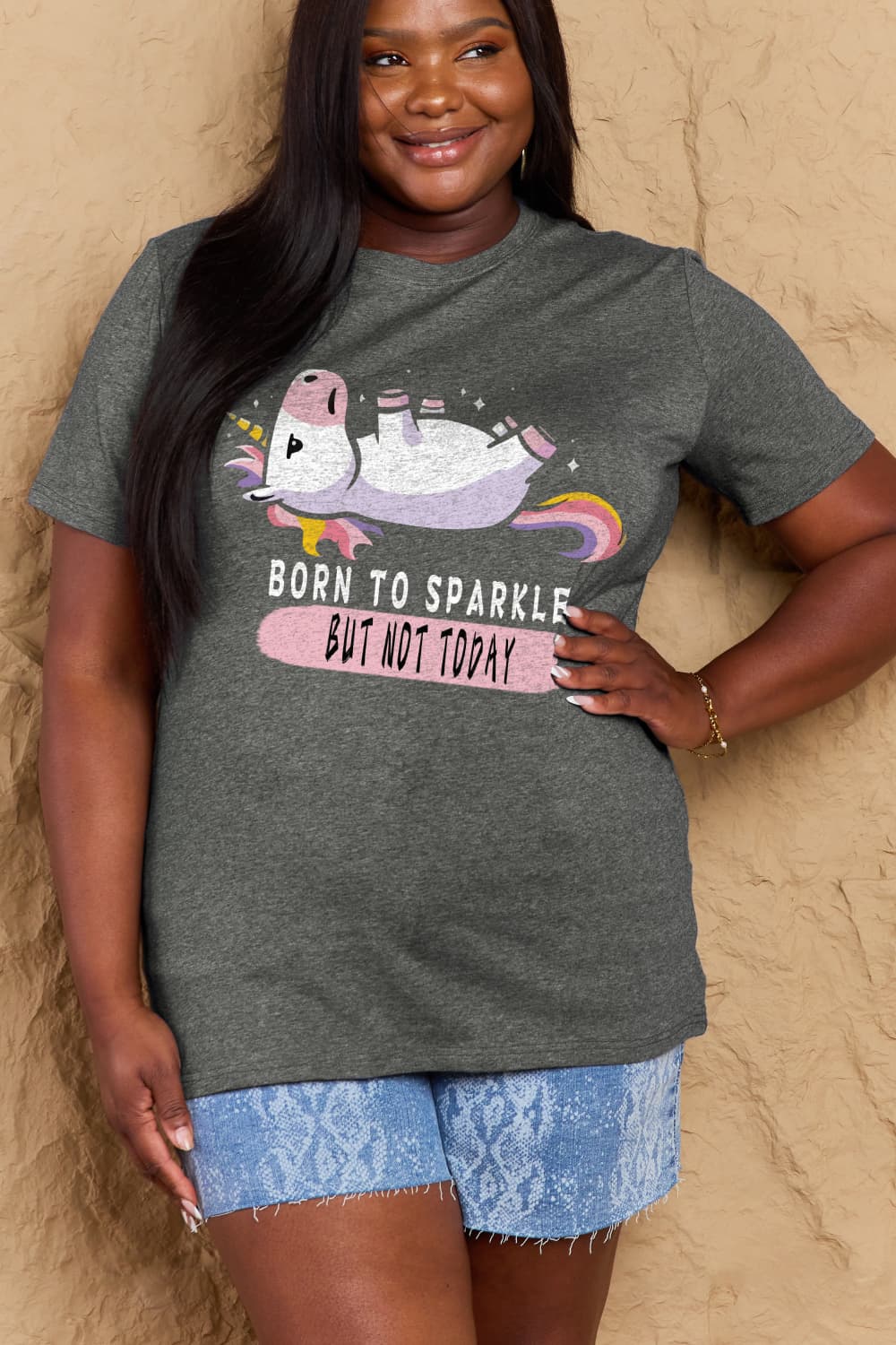 Simply Love Full Size BORN TO SPARKLE BUT NOT TODAY Graphic Cotton Tee-Angel Casuals