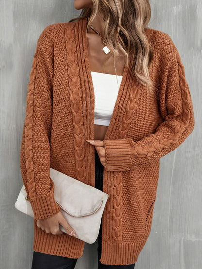 Warm Fall Mixed Knit Open Front Longline Cardigan-Angel Casuals