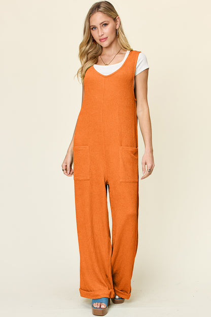 Double Take Full Size Texture Sleeveless Wide Leg Jumpsuit-Angel Casuals