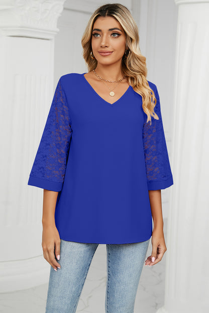 V-Neck Three-Quarter Sleeve Top-Angel Casuals