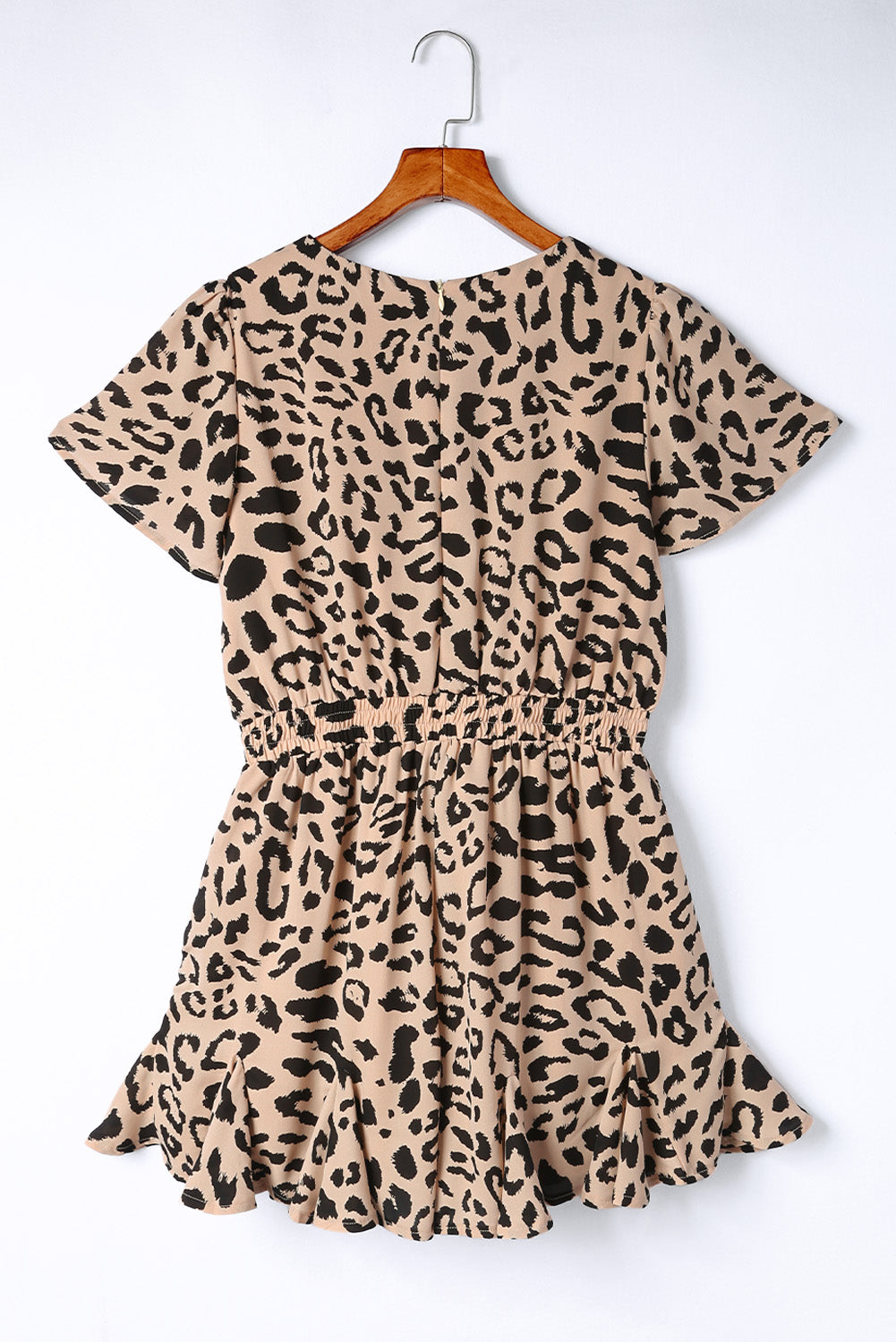 Leopard Flutter Sleeve Ruffle Hem Romper-Angel Casuals