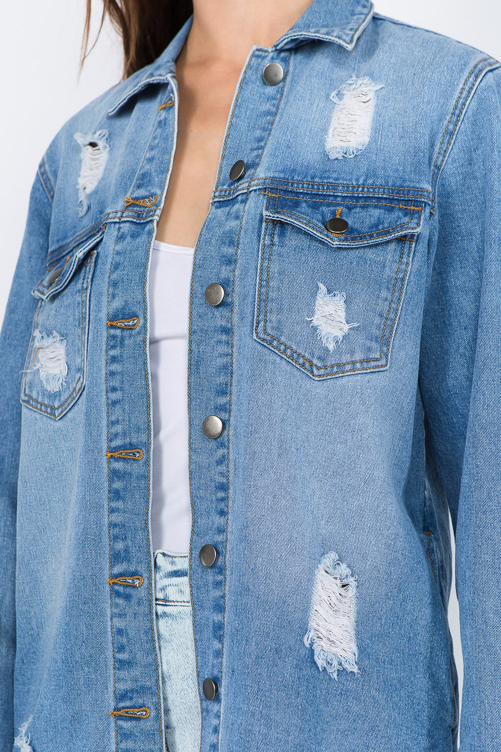 American Bazi Distressed Frayed Hem Denim Jacket-Angel Casuals