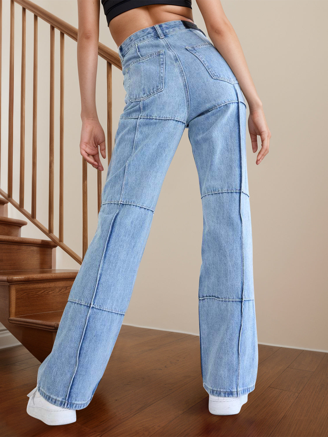 High Waist Straight Jeans with Pockets-Angel Casuals