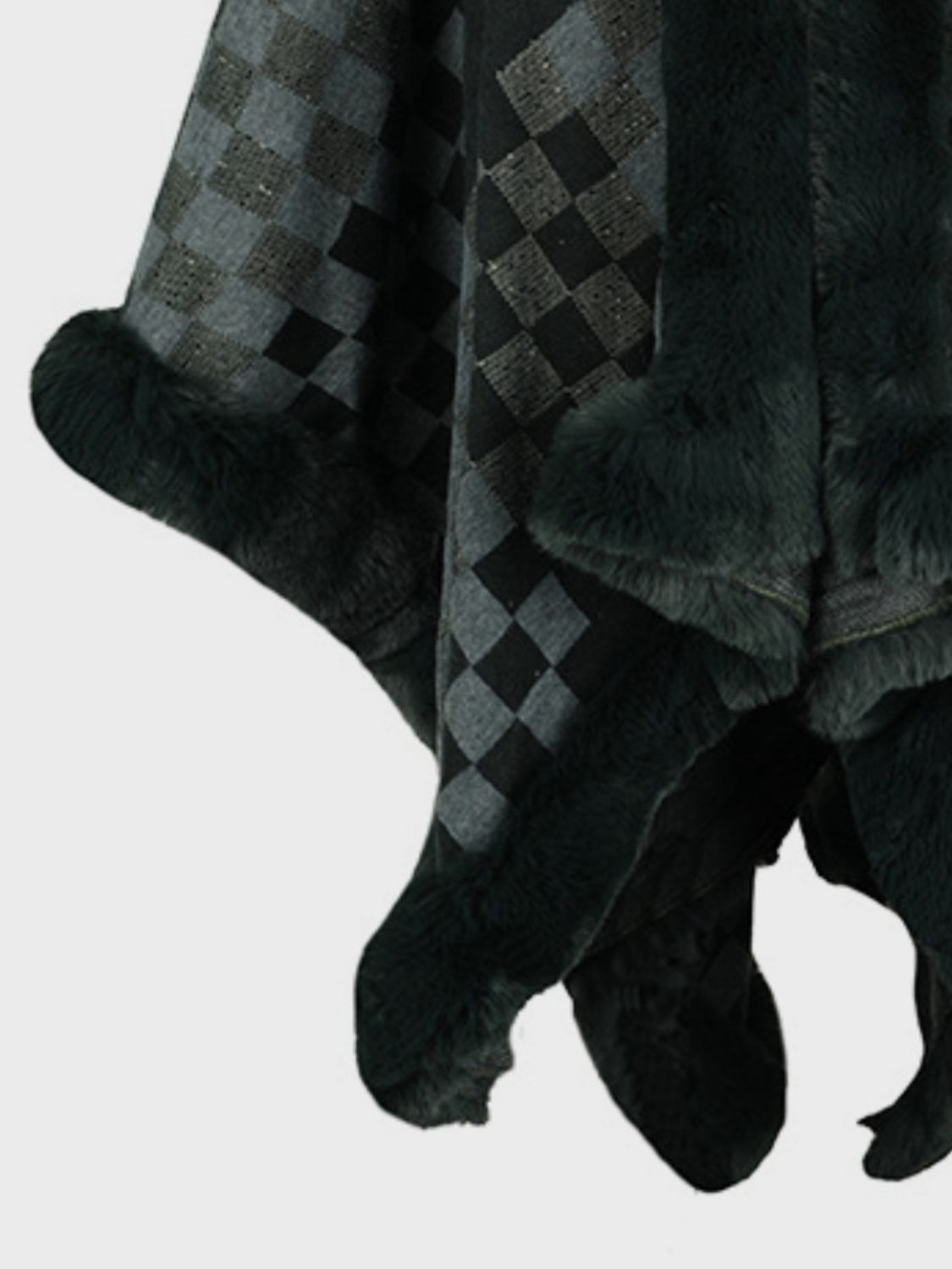 Fuzzy Checkered Long Sleeve Poncho-Angel Casuals