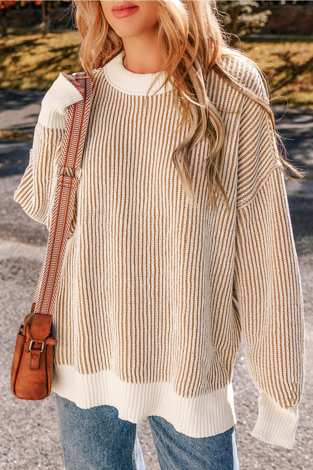 Round Neck Dropped Shoulder Sweater-Angel Casuals