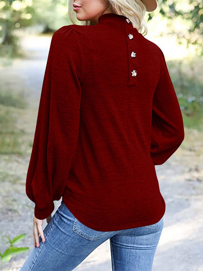 Full Size Mock Neck Long Sleeve T-Shirt-Angel Casuals