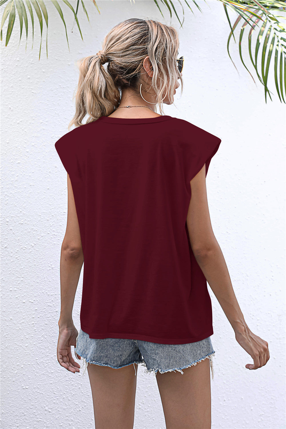 Round Neck Cap Sleeve Tee-Angel Casuals