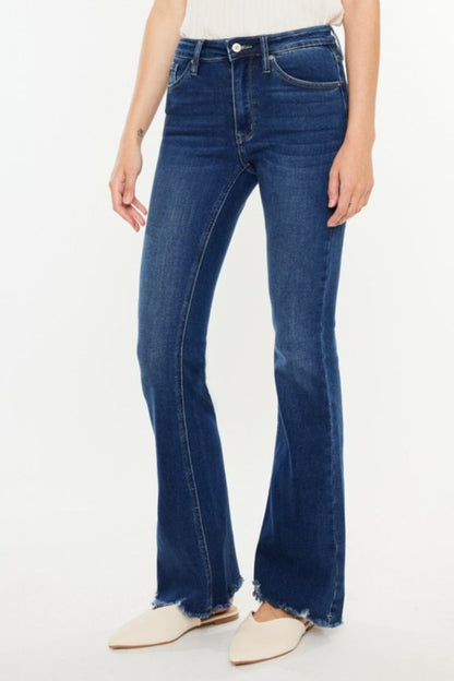 Kancan Cat's Whiskers Raw Hem Flare Jeans-Angel Casuals