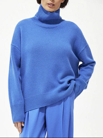 Turtleneck Drop Shoulder Long Sleeve Sweater-Angel Casuals