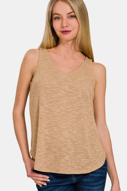 Zenana V-Neck Curved Hem Tank-Angel Casuals