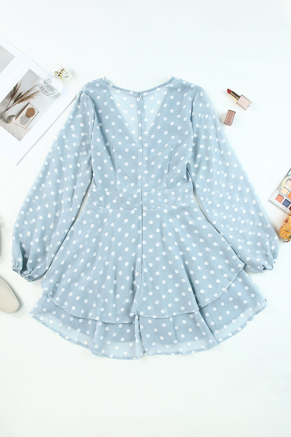 Tied Layered Polka Dot Balloon Sleeve Dress-Angel Casuals