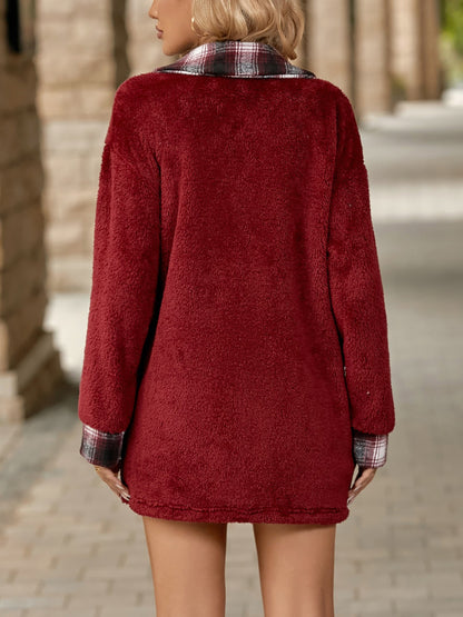 Plaid Contrast Dropped Shoulder Coat-Angel Casuals