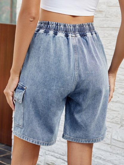 Drawstring Denim Shorts with Pockets-Angel Casuals