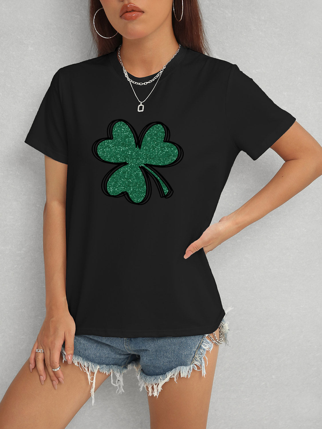 Lucky Clover Round Neck T-Shirt-Angel Casuals