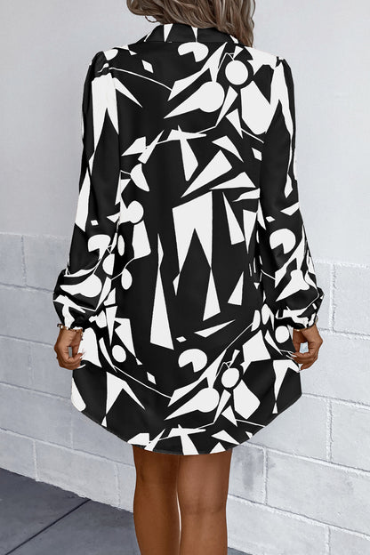 Geometric Long Sleeve Shirt Dress-Angel Casuals