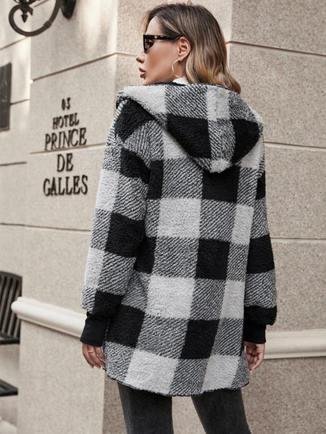 Plaid Long Sleeve Hooded Coat-Angel Casuals