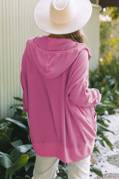 Waffle-Knit Pocketed Zip Up Hooded Jacket-Angel Casuals