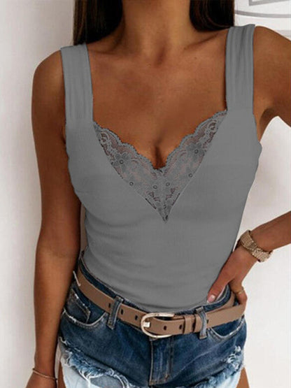 Full Size Lace Detail Sweetheart Neck Tank-Angel Casuals