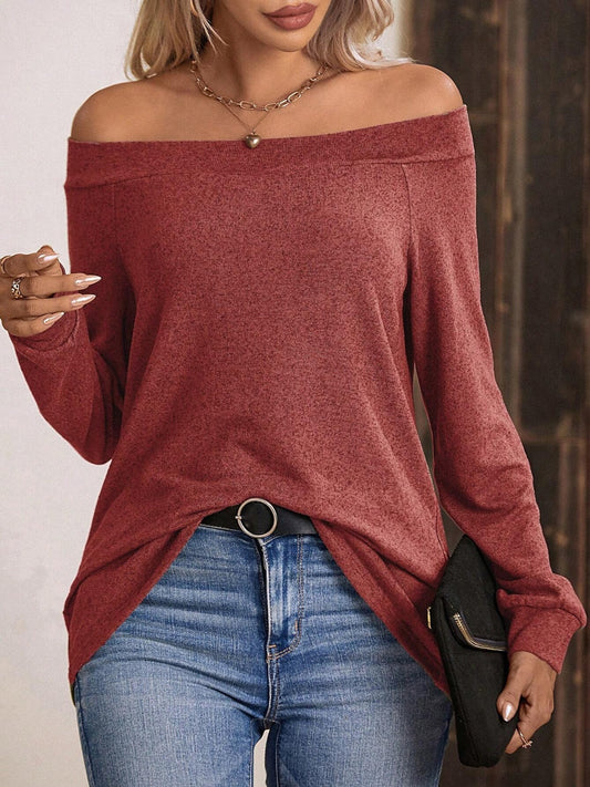 Off-Shoulder Long Sleeve T-Shirt-Angel Casuals