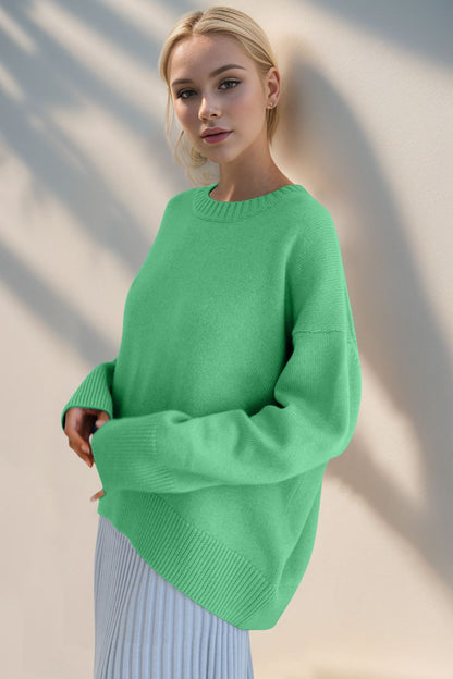 Basic Bae Round Neck Dropped Shoulder Sweater-Angel Casuals