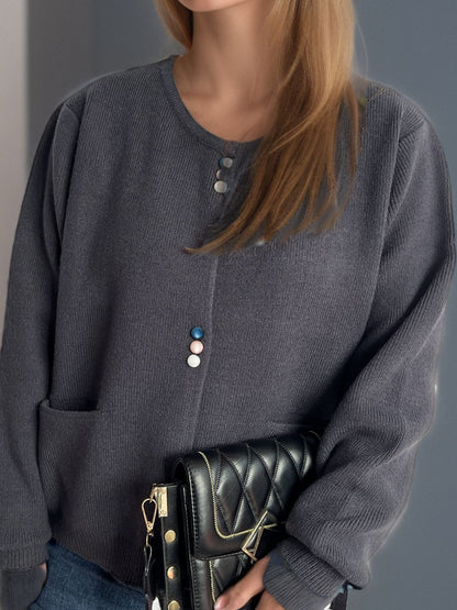 Button Down Long Sleeve Cardigan with Pockets-Angel Casuals