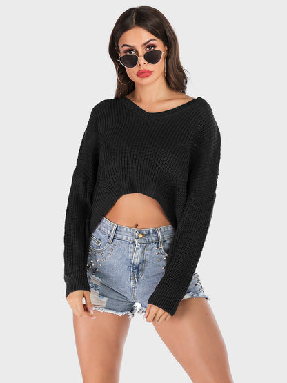 Perfee V-Neck Long Sleeve Sweater-Angel Casuals