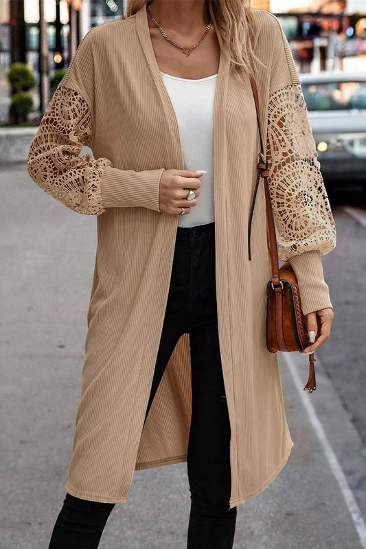 Open Front Lace Lantern Sleeve Cover-Up-Angel Casuals