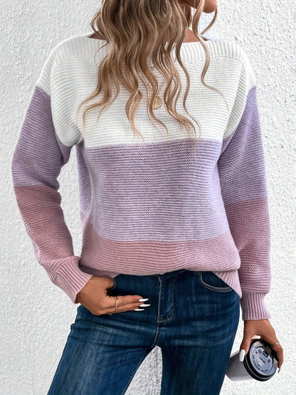 Color Block Boat Neck Sweater-Angel Casuals