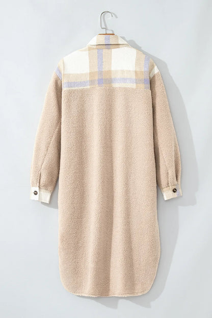 Slit Plaid Button Down Long Sleeve Coat-Angel Casuals